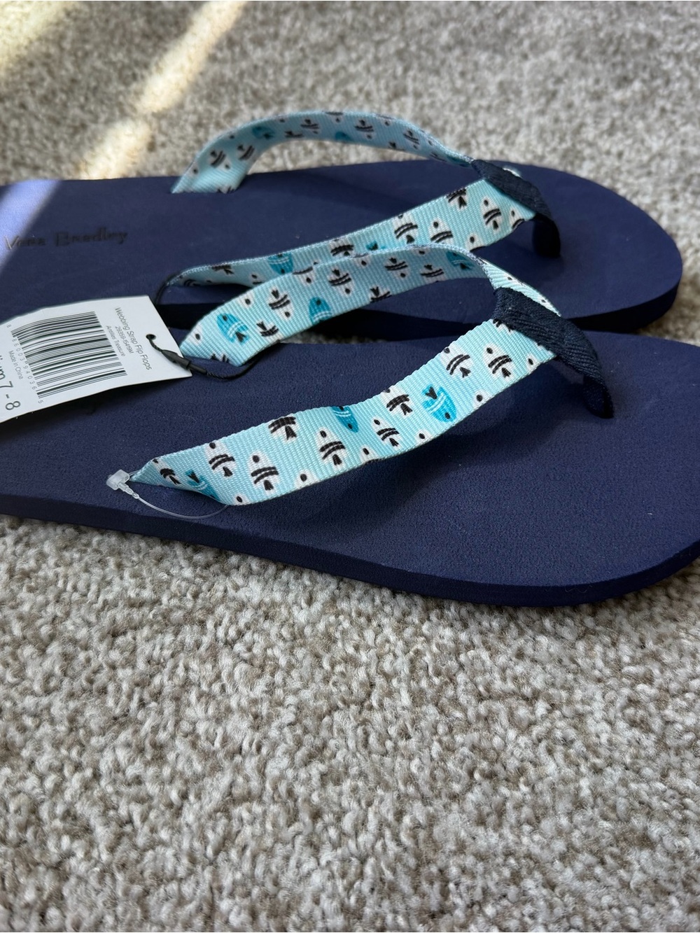 Vera Bradley Navy Flip Flop Sandals with Light Blue Patterned Straps - Picture 4 of 4